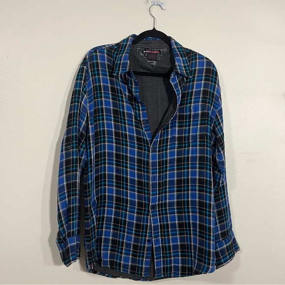 Tony Hawk Blue and Black Plaid Button-Down Shirt Size Large Skater Street wear - Picture 2 of 6
